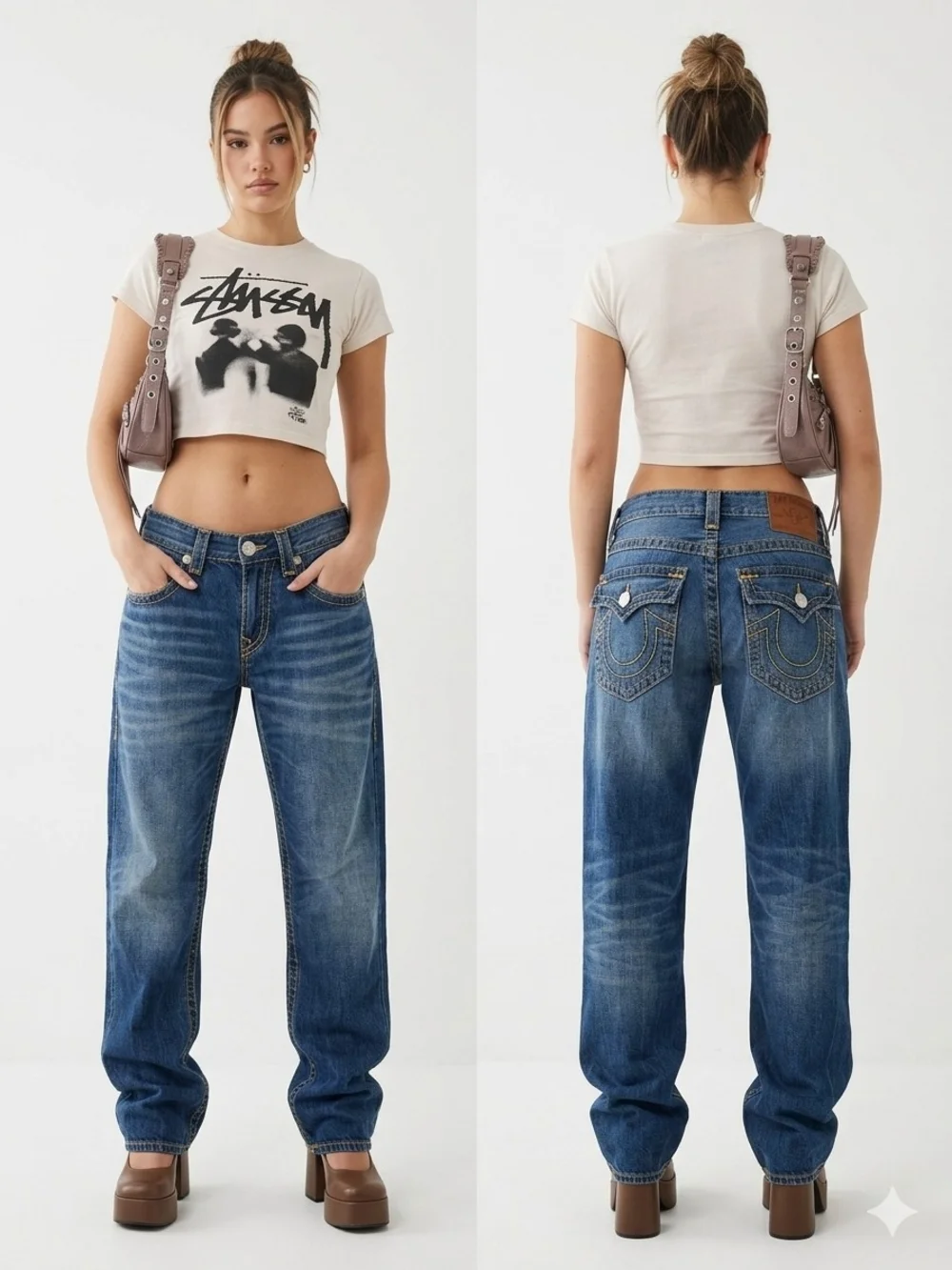 Vintage ​True Religion Big T Low Slung Baggy Relaxed-Fit Size 27-28 - Picture 4 of 11